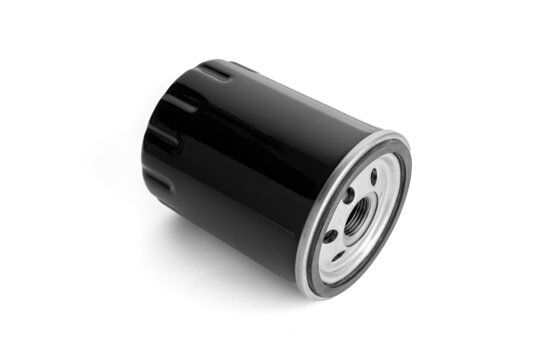 metallic engine oil filter isolated on white background. car spare part